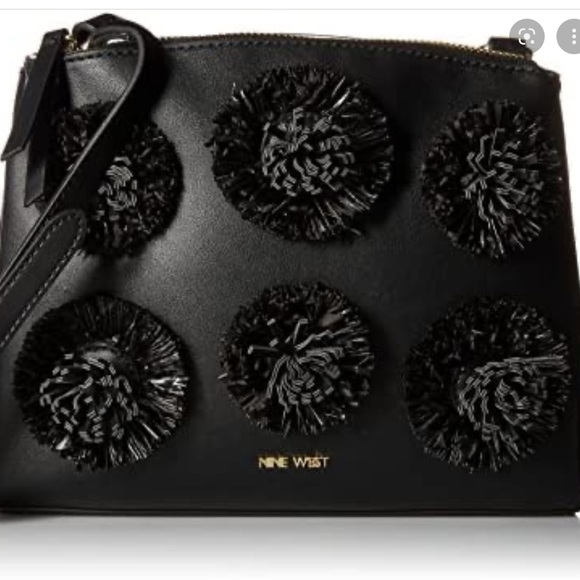 NINE WEST black floral Pom crossbody - Picture 3 of 13